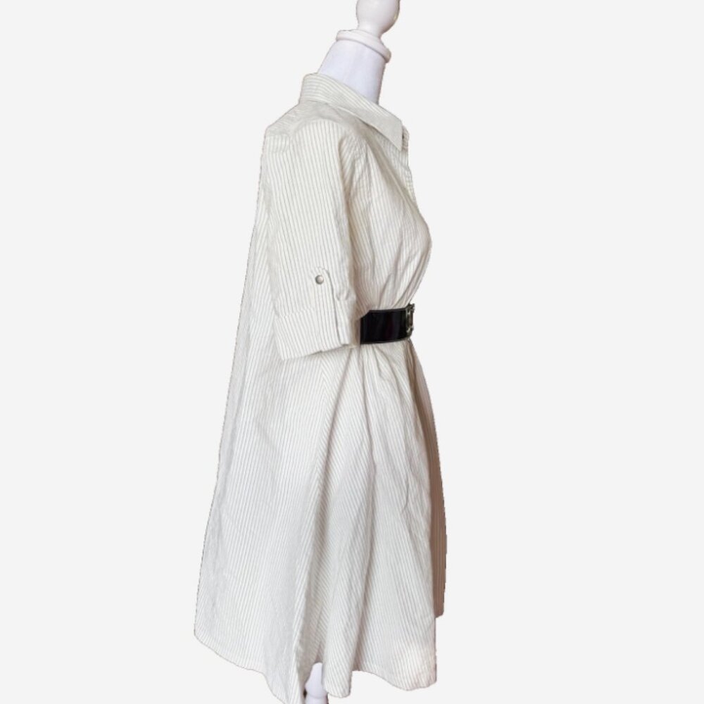 Corey Lynn Calter Ivory Black Pinstripe Belted Shirt Dress Womens 4 Boho Chic - Picture 3 of 7